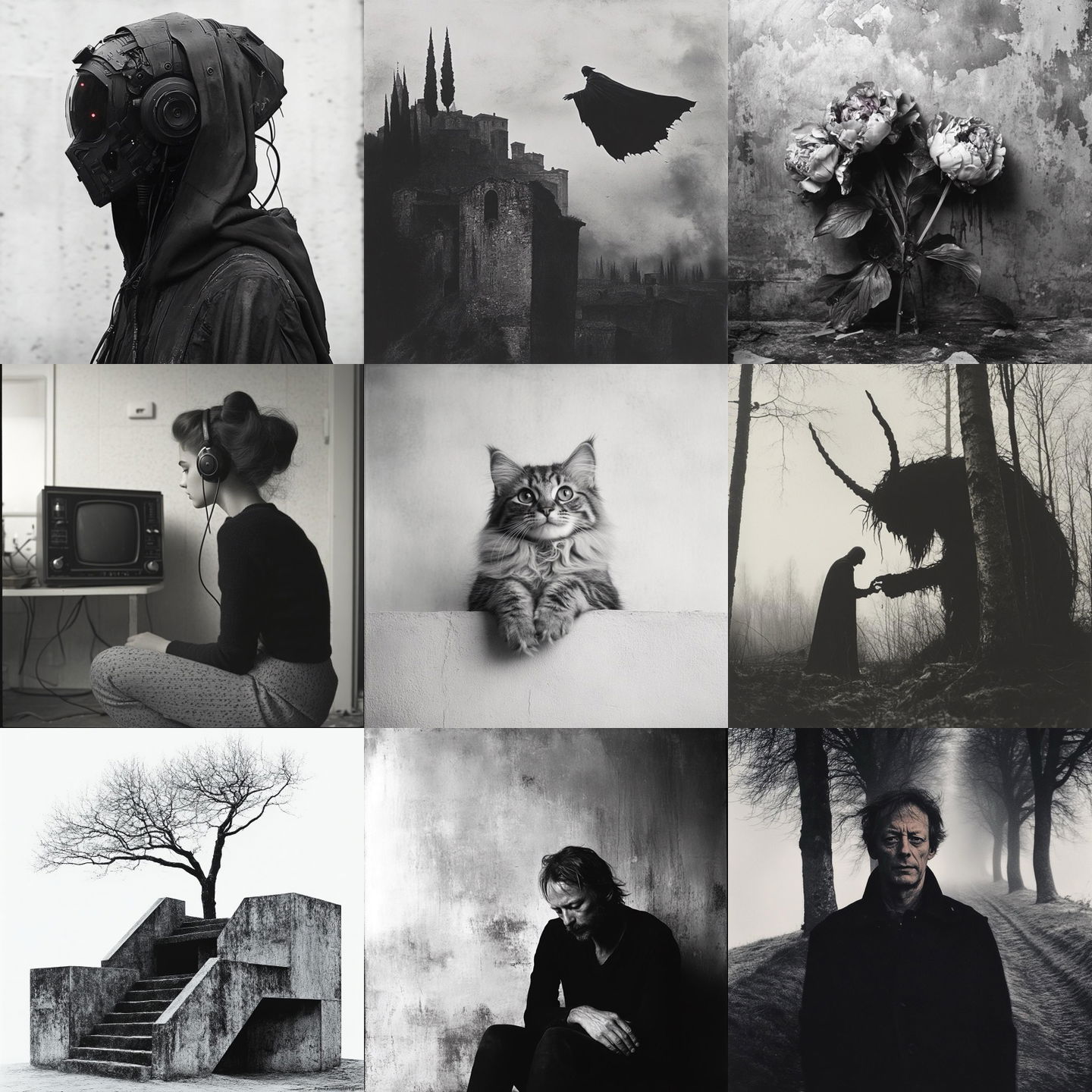 Pentti Sammallahti style, Midjourney V6.1: cyberpunk character by Pentti Sammallahti