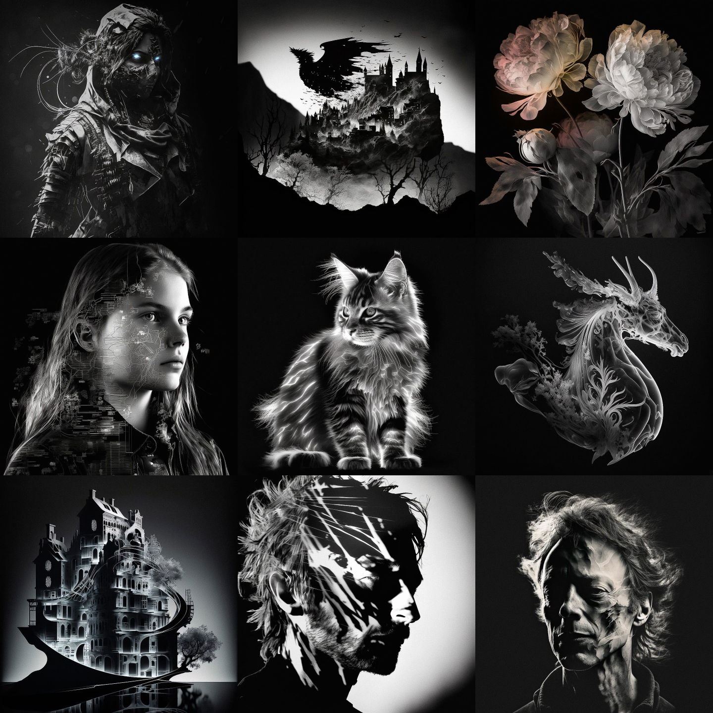 Photogram style, Midjourney V4: cyberpunk character. Photogram