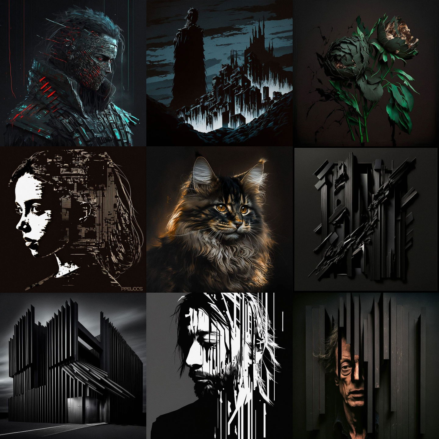 Pierre Soulages style, Midjourney V4: cyberpunk character by Pierre Soulages