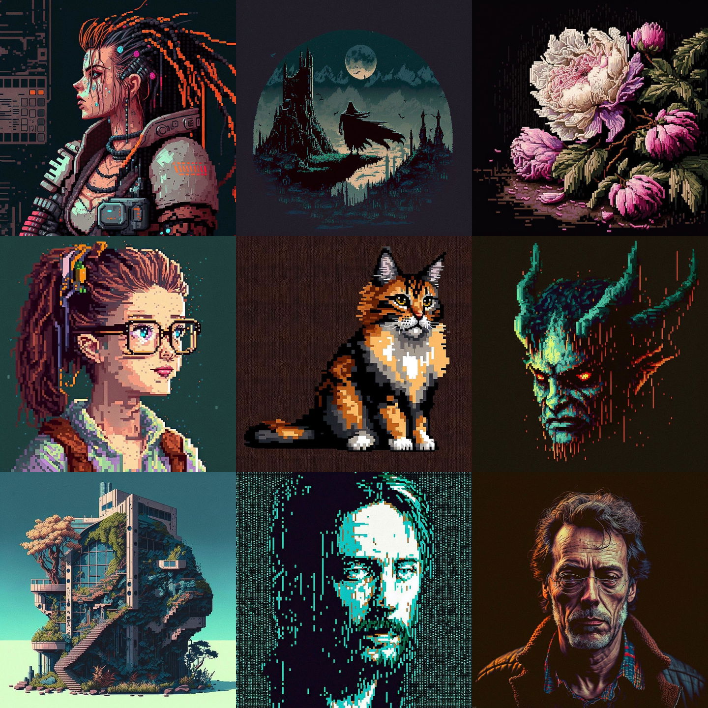 Pixel art style, Midjourney V4: cyberpunk character as Pixel art