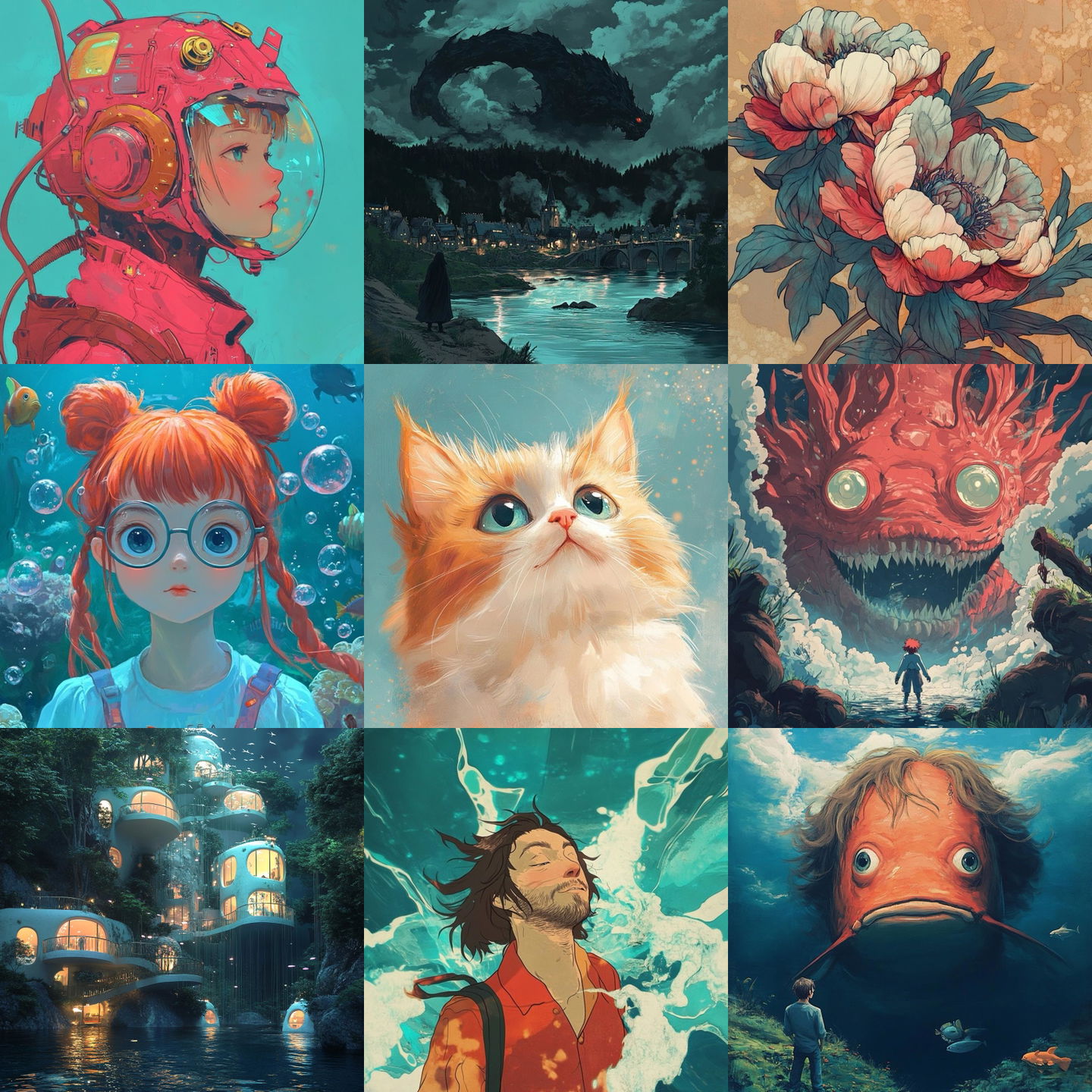 Ponyo style, Midjourney V6.1: cyberpunk character in Ponyo style