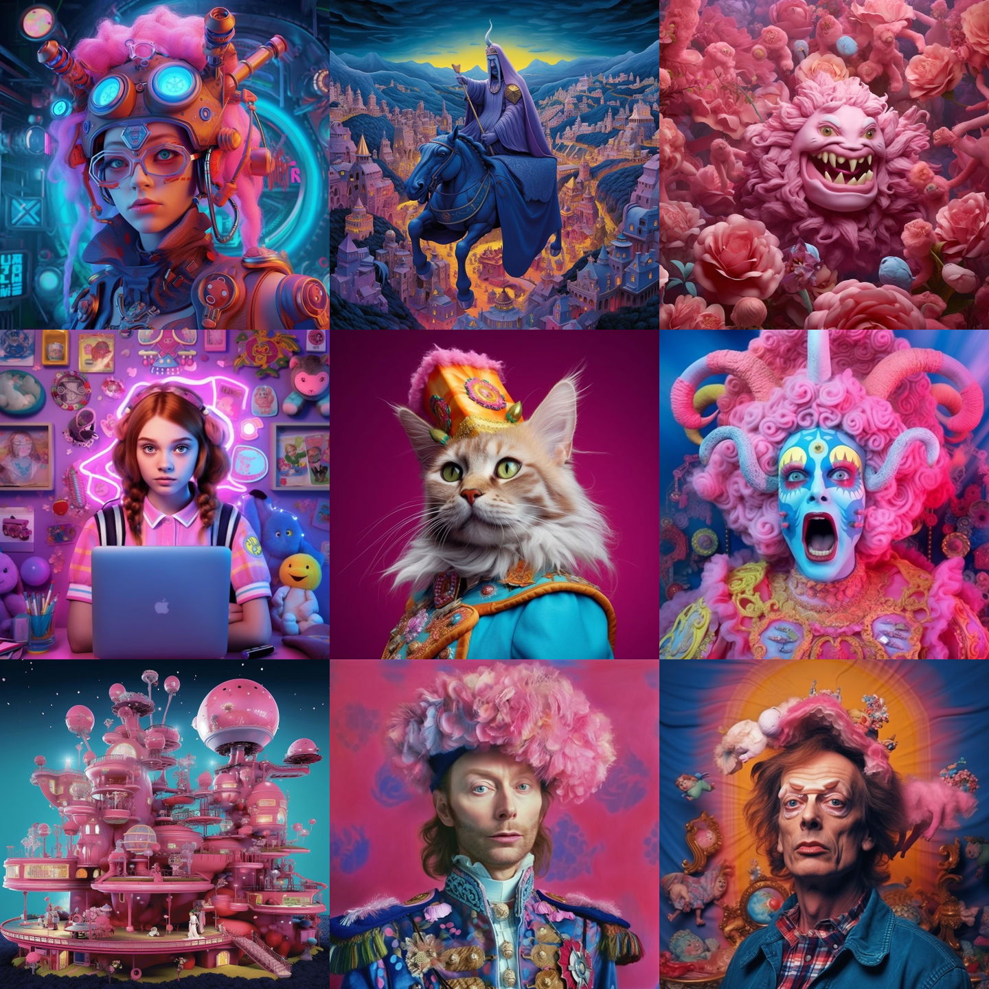 Rachel Maclean style, Midjourney V5.1: cyberpunk character by Rachel Maclean