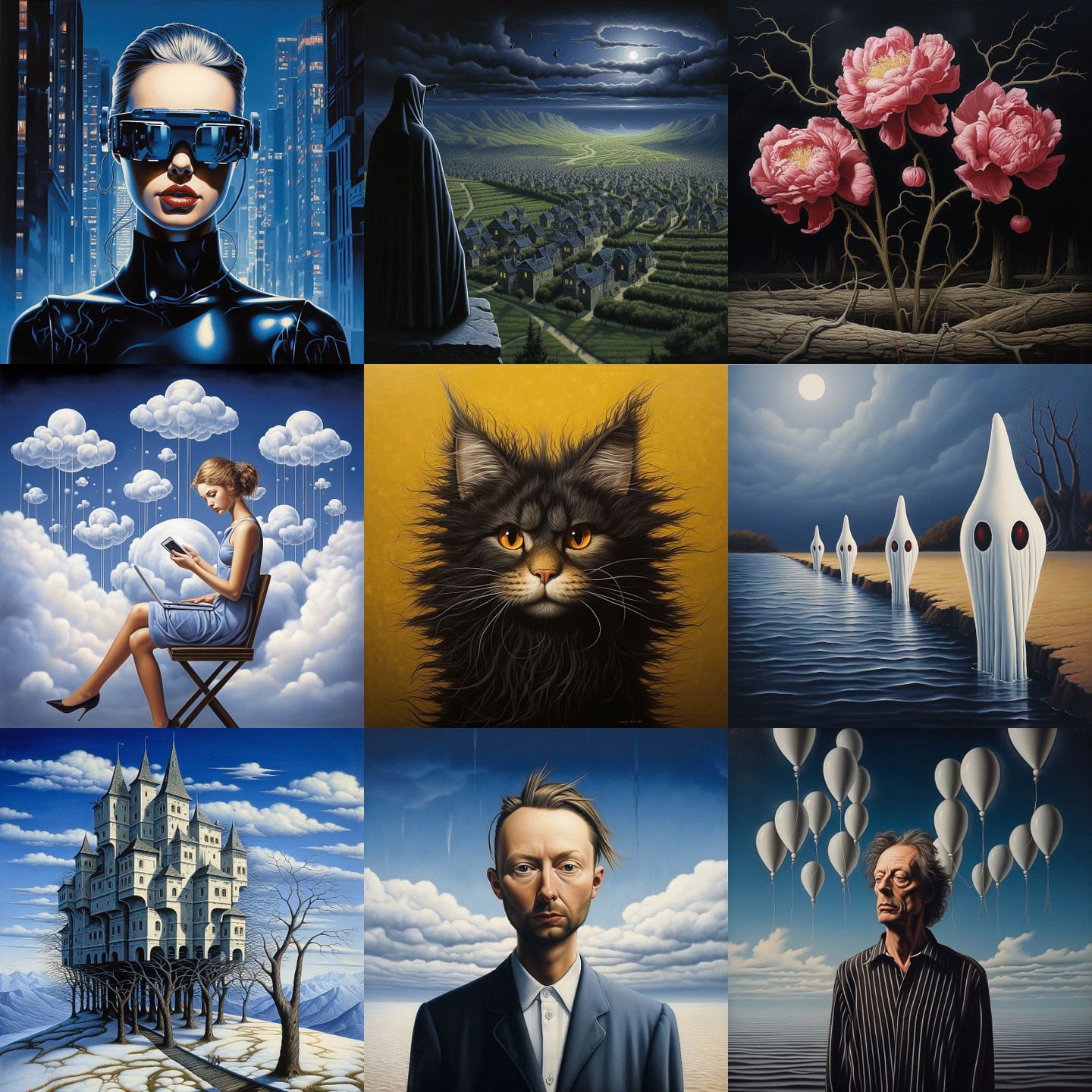 Rafal Olbinski style, Midjourney V5.2: cyberpunk character by Rafal Olbinski