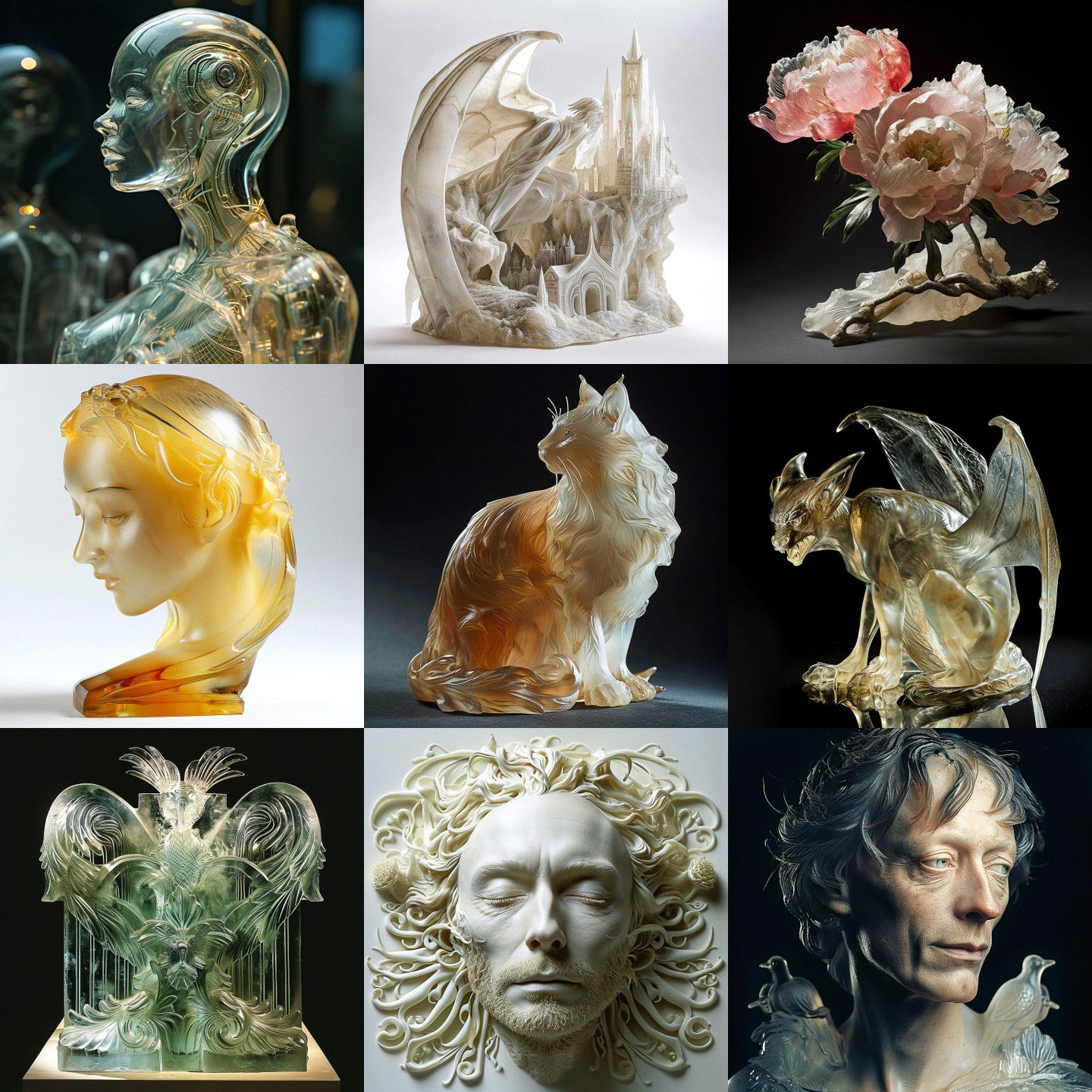 Rene Lalique style, Midjourney V6: cyberpunk character by Rene Lalique