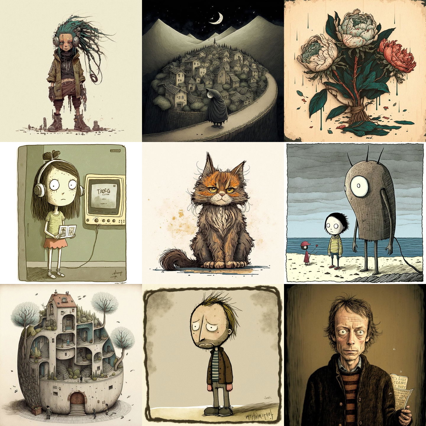 Liniers style, Midjourney V4: cyberpunk character by Liniers