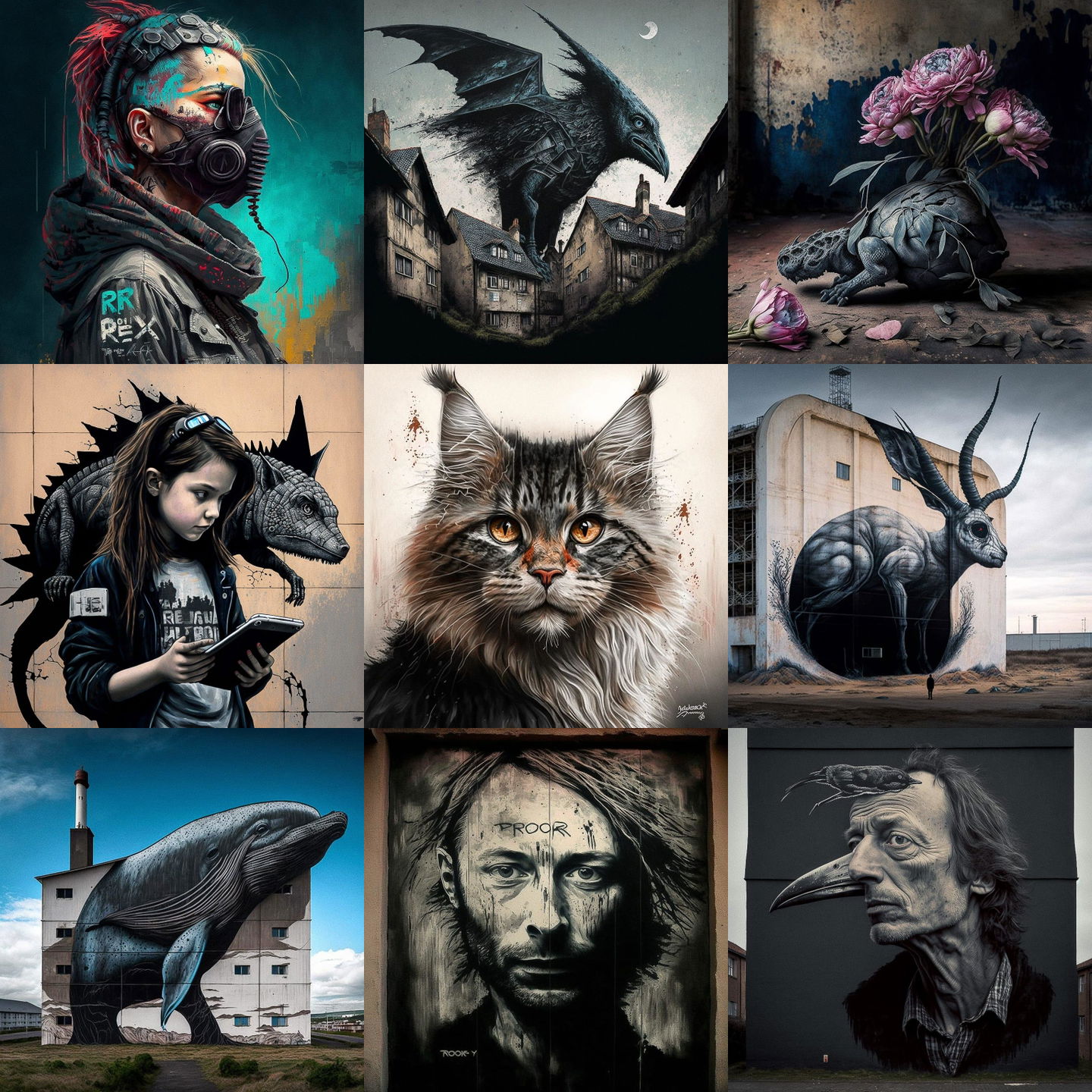 ROA style, Midjourney V4: cyberpunk character by ROA