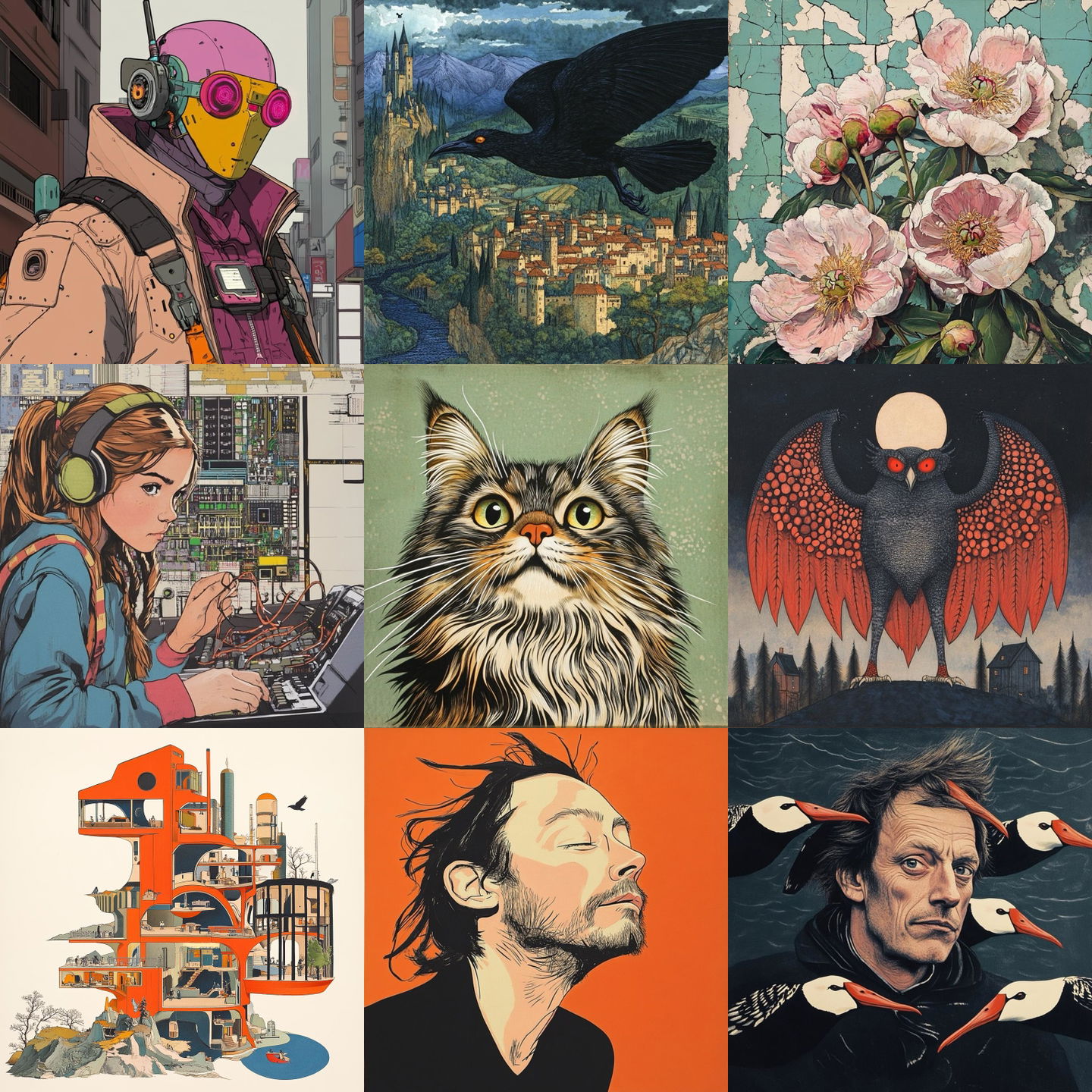 Robert Gillmor style, Midjourney V6.1: cyberpunk character by Robert Gillmor