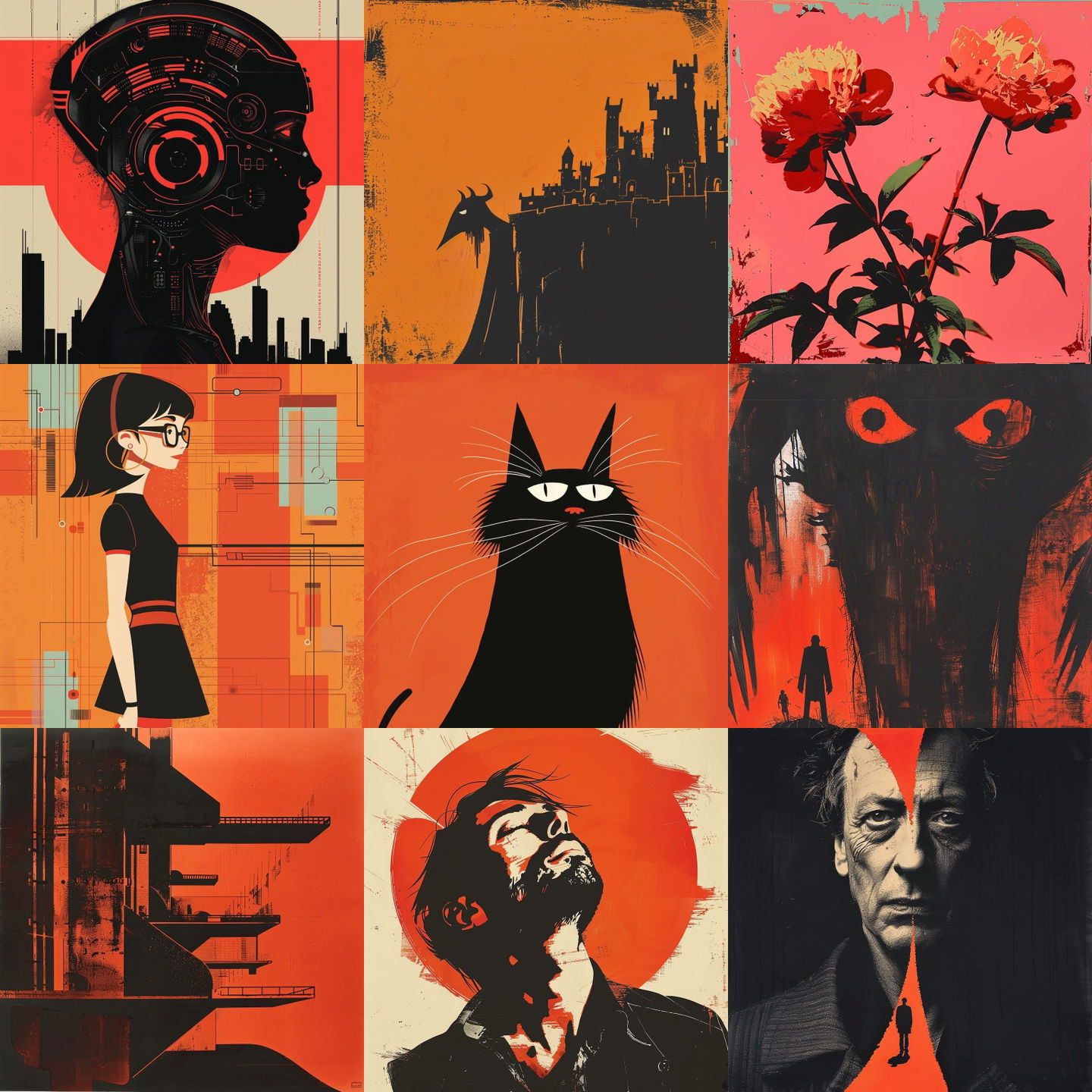 Saul Bass style, Midjourney V6: cyberpunk character by Saul Bass