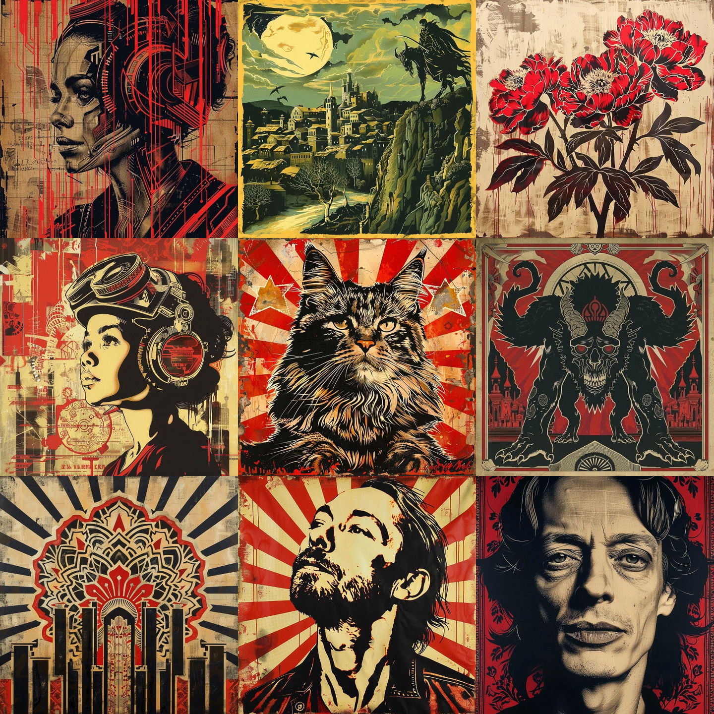 Shepard Fairey style, Midjourney V6: cyberpunk character by Shepard Fairey