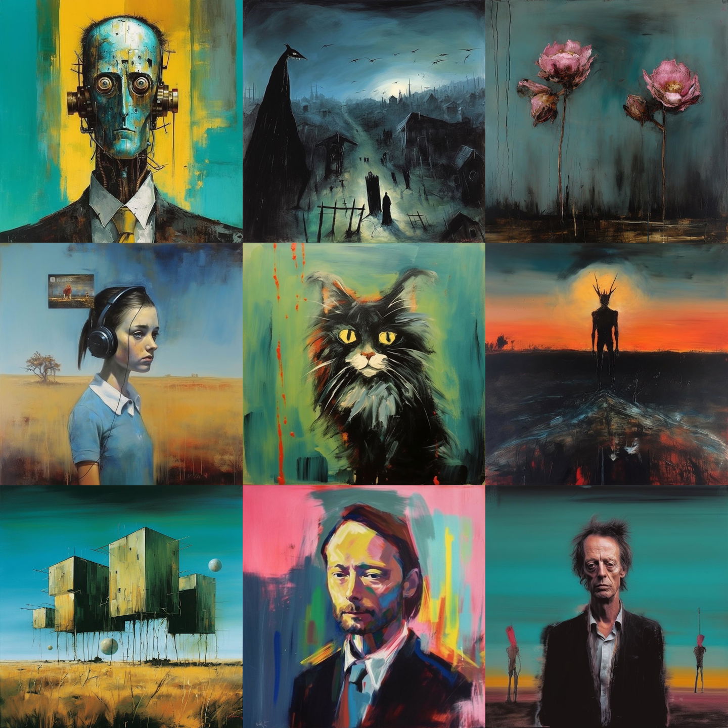 Sidney Nolan style, Midjourney V5.1: cyberpunk character by Sidney Nolan