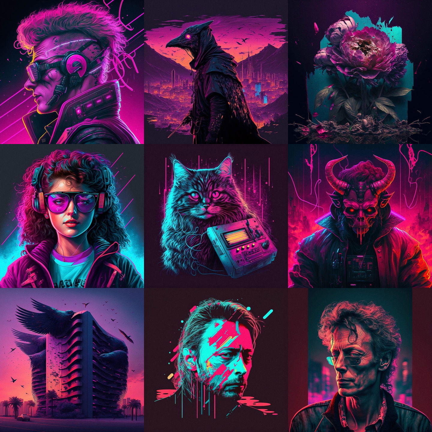 Synthwave style, Midjourney V4: cyberpunk character in Synthwave style