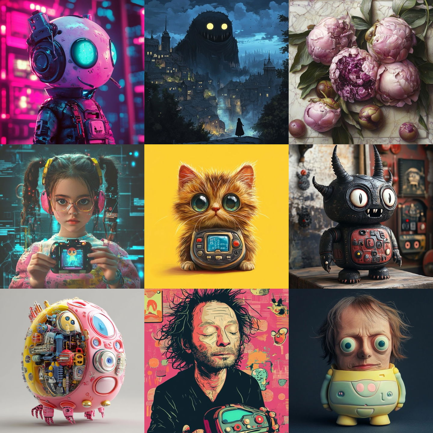 Tamagotchi style, Midjourney V6.1: cyberpunk character in Tamagotchi style