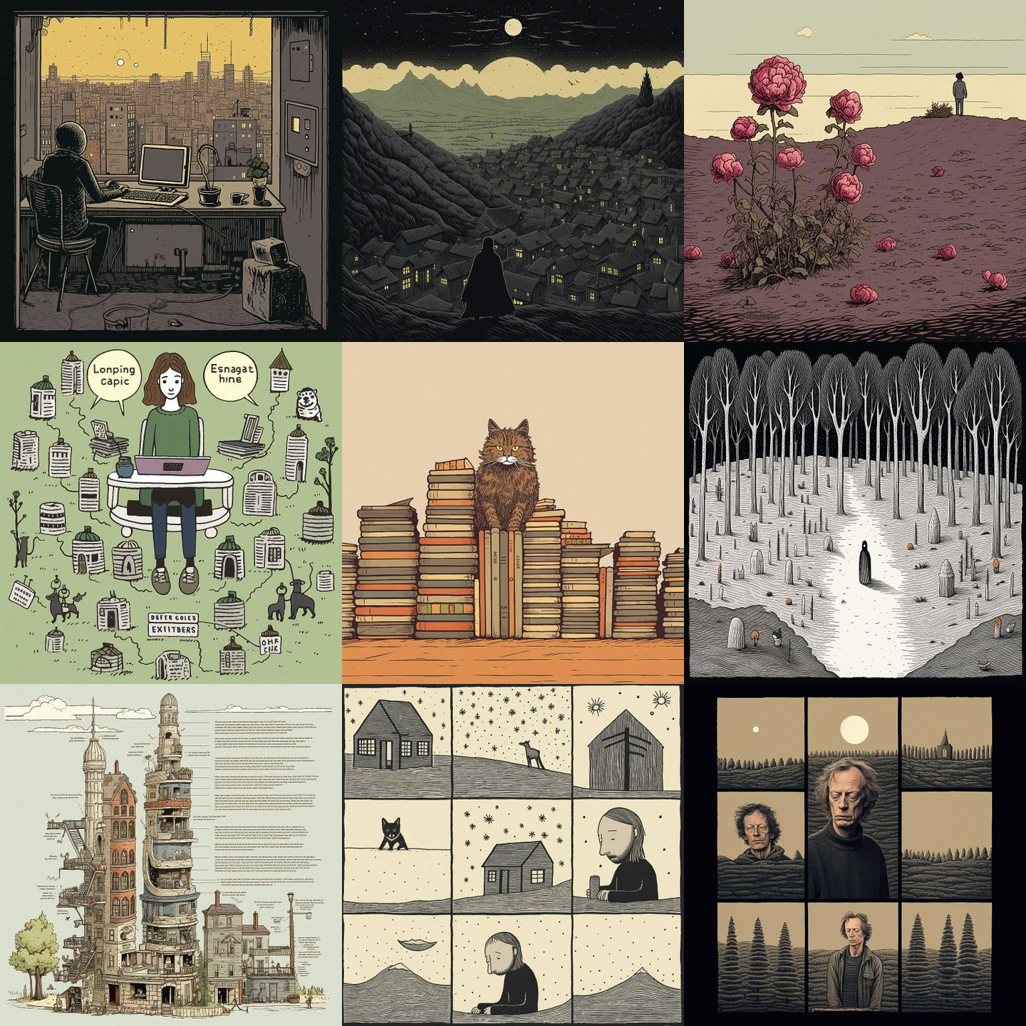 Tom Gauld style, Midjourney V5.2: cyberpunk character by Tom Gauld
