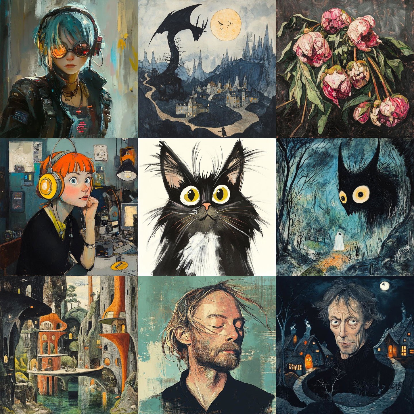 Tove Jansson style, Midjourney V6.1: cyberpunk character by Tove Jansson