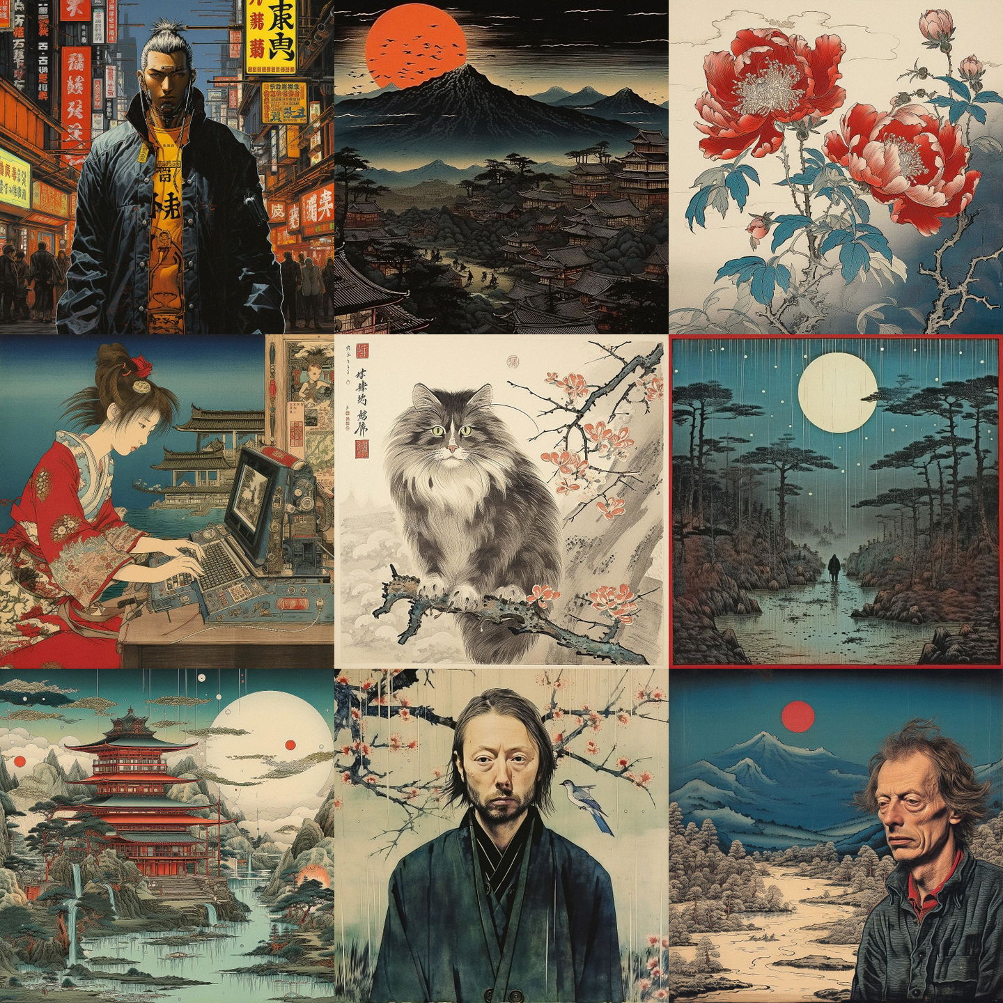 Utagawa Hiroshige style, Midjourney V5.2: cyberpunk character by Utagawa Hiroshige
