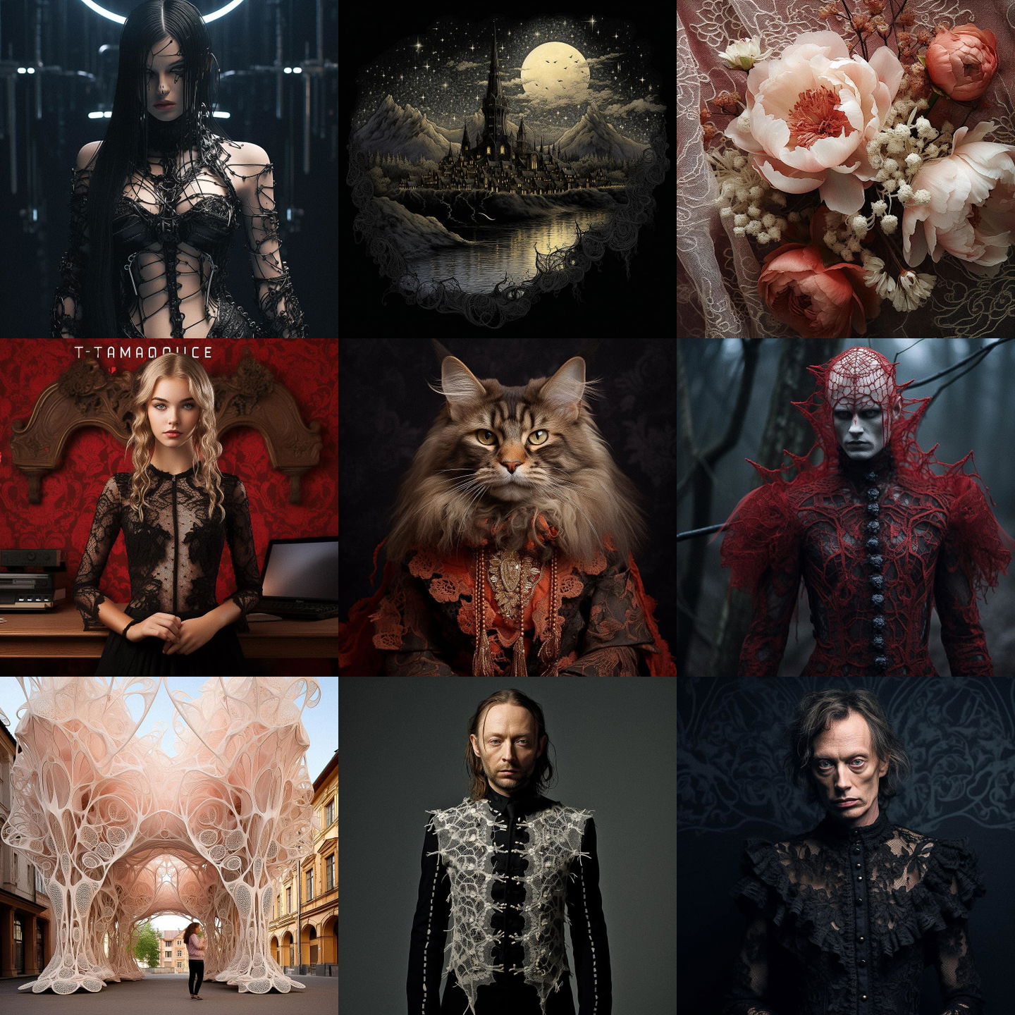 Vamberk lace style, Midjourney V5.2: cyberpunk character in Vamberk lace style