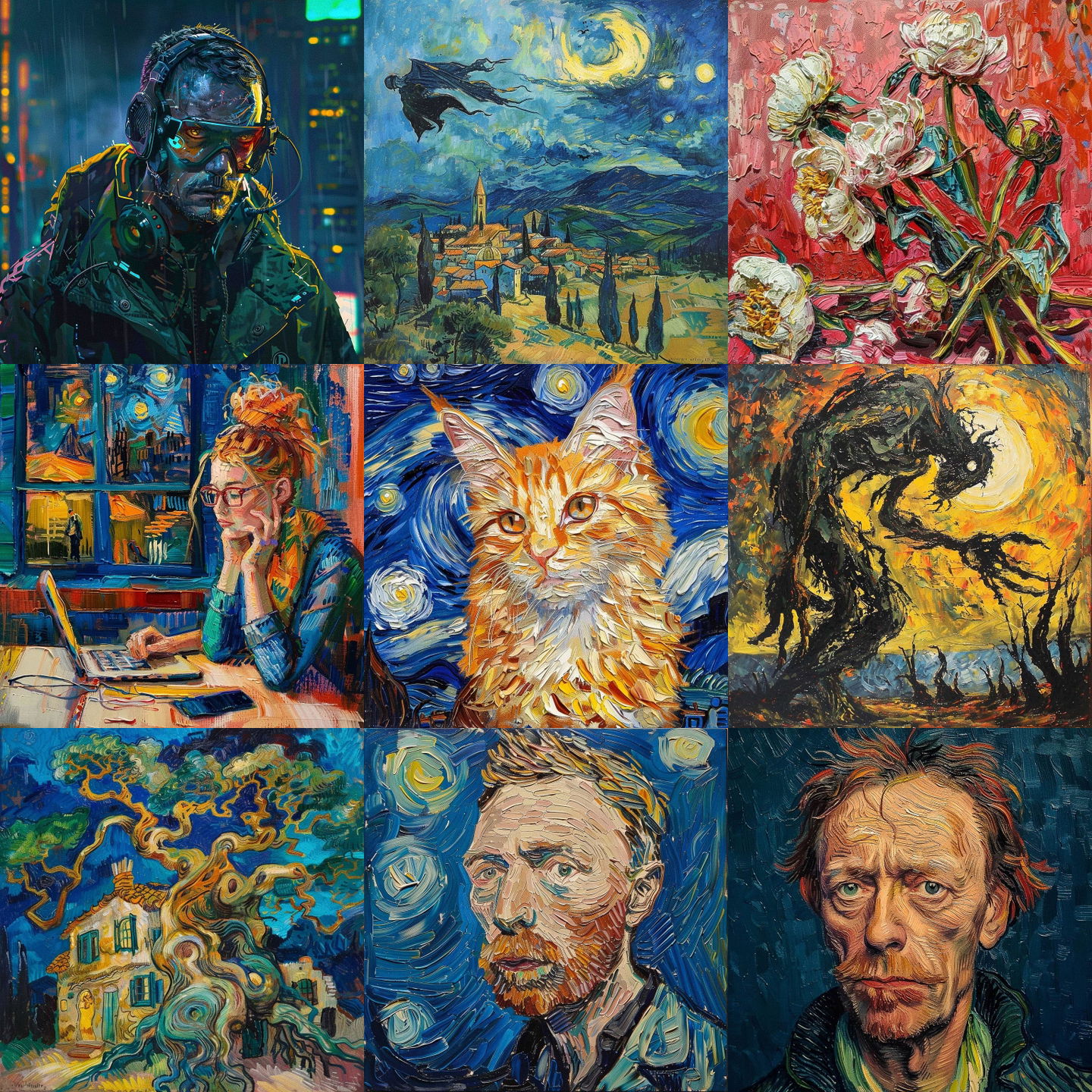 Vincent van Gogh style, Midjourney V6: cyberpunk character by Vincent van Gogh