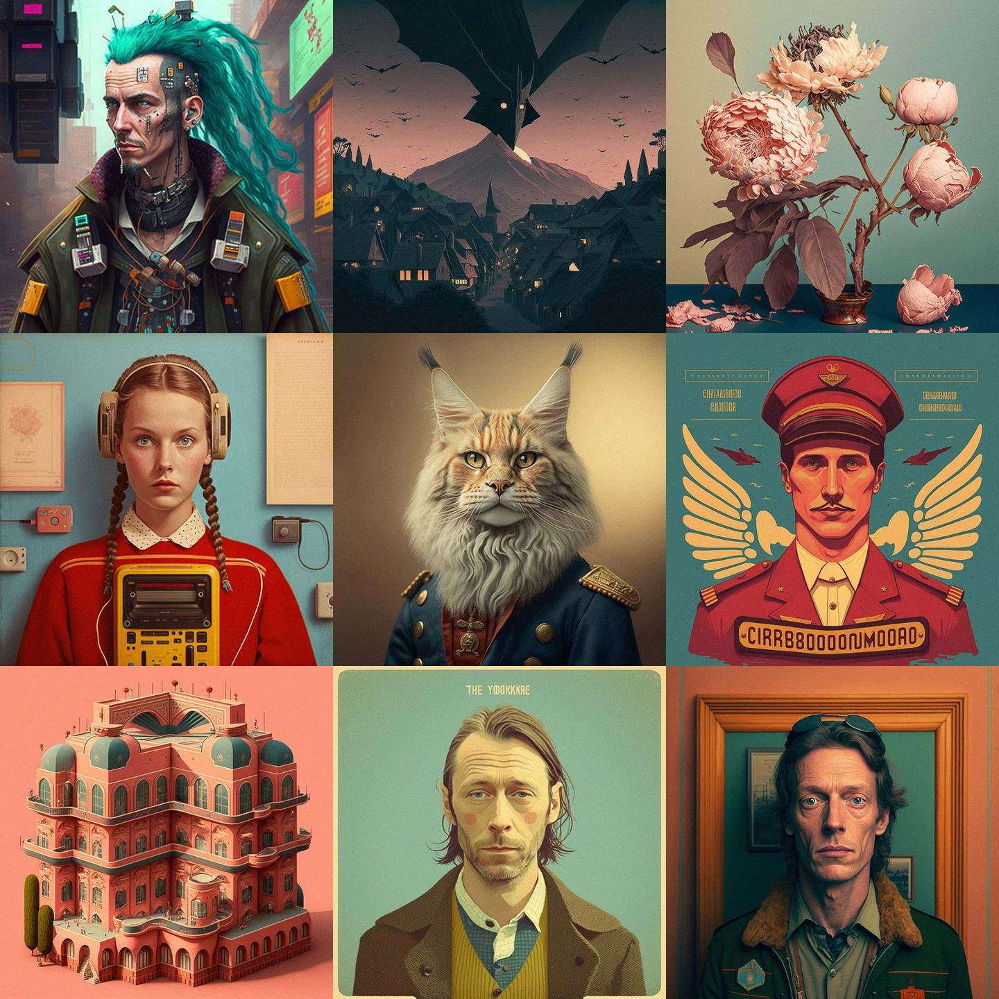 Wes Anderson style, Midjourney V4: cyberpunk character by Wes Anderson