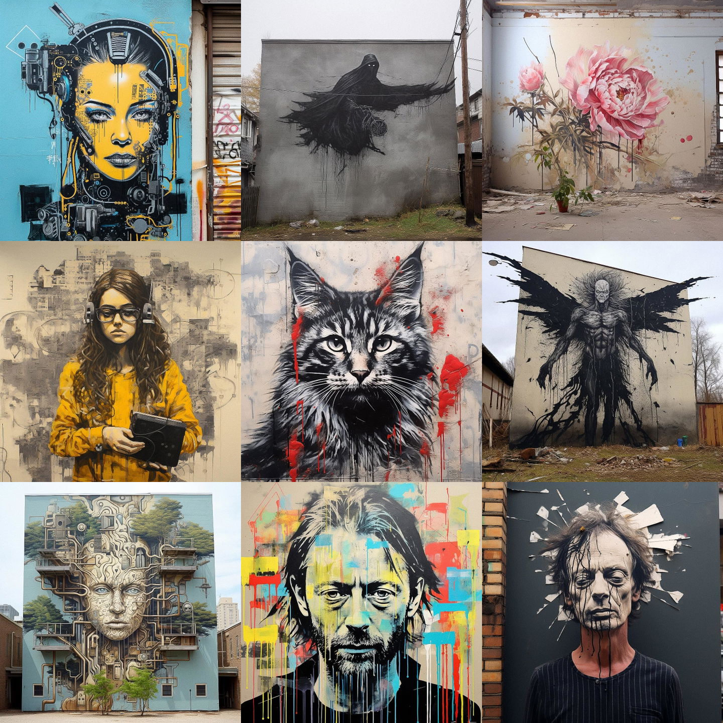 Wheatpaste style, Midjourney V5.2: cyberpunk character in Wheatpaste style