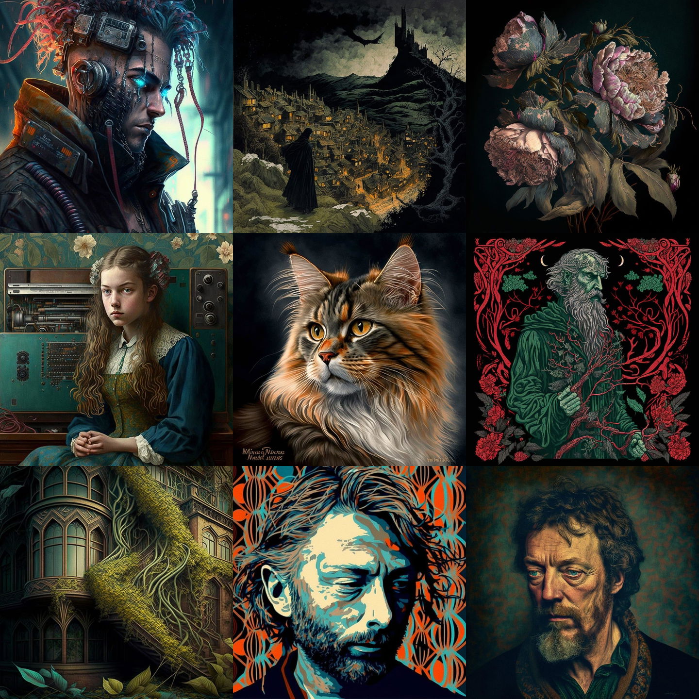 William Morris style, Midjourney V4: cyberpunk character by William Morris