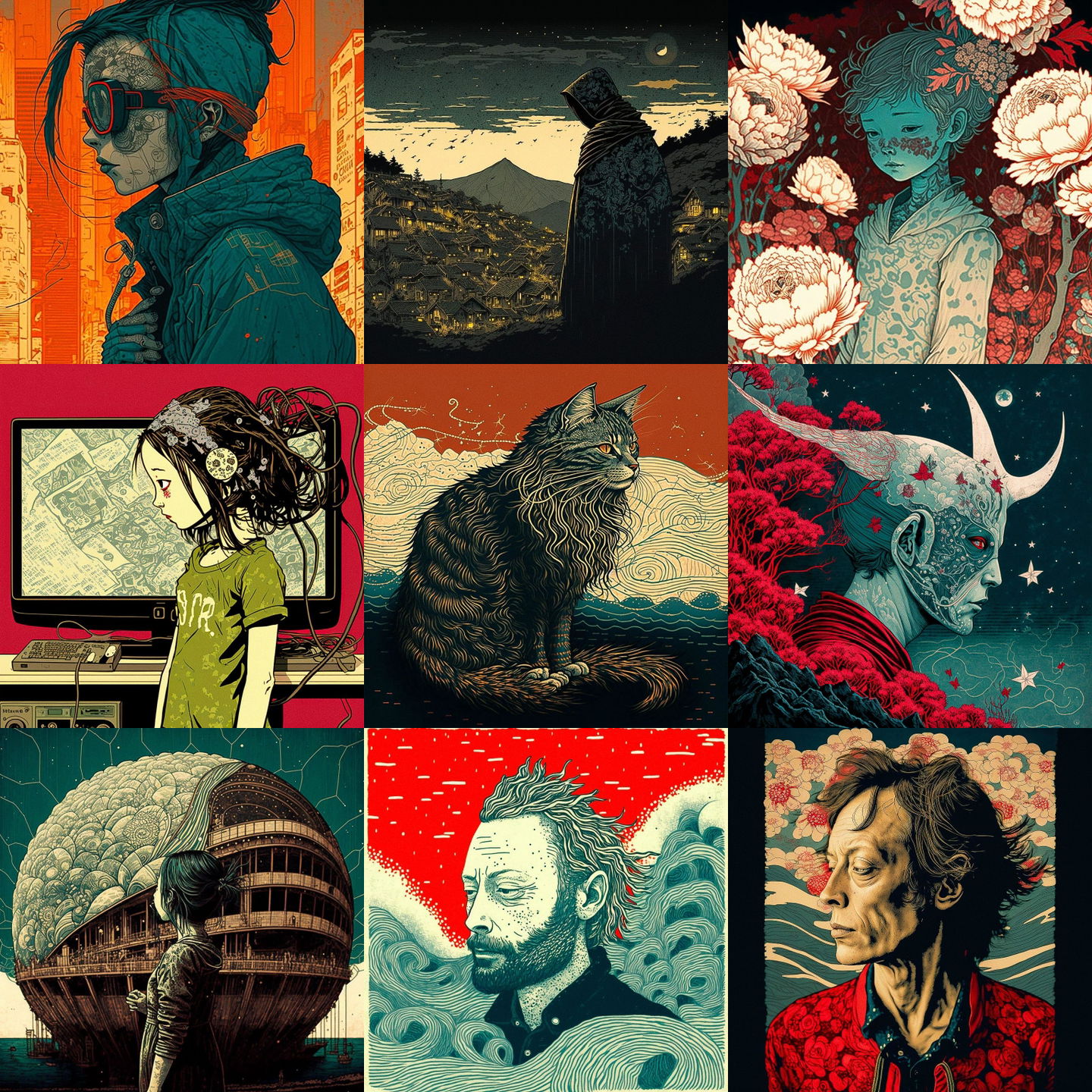 Yuko Shimizu style, Midjourney V4: cyberpunk character by Yuko Shimizu