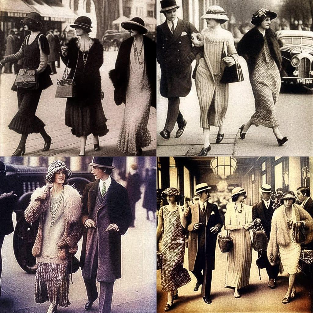 1920s fashion style, Midjourney Niji 4, render 1 of 4