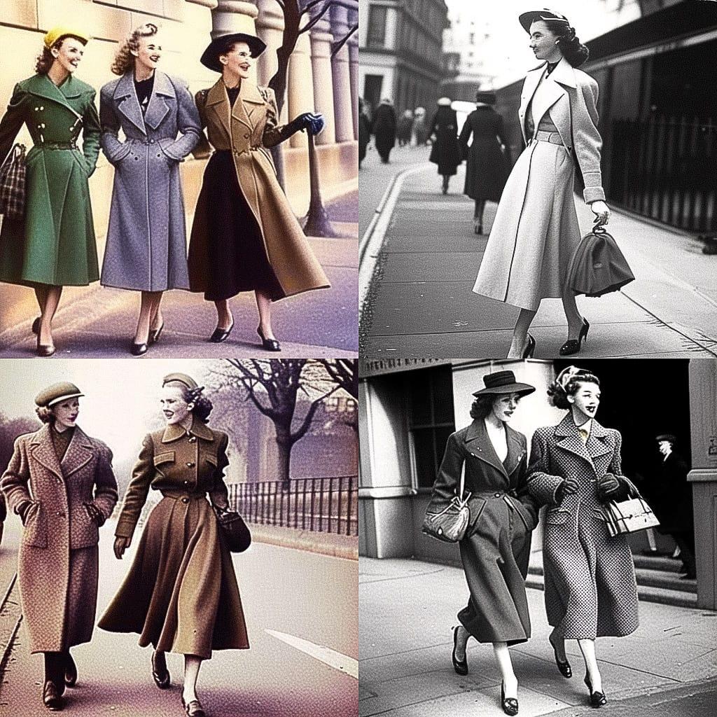 1940s fashion style, Midjourney Niji 4, render 1 of 4