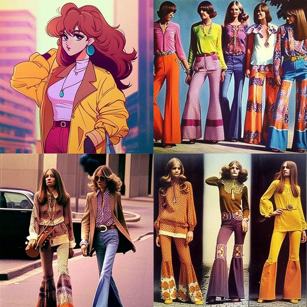 1970s fashion style, Midjourney Niji 4, render 1 of 4