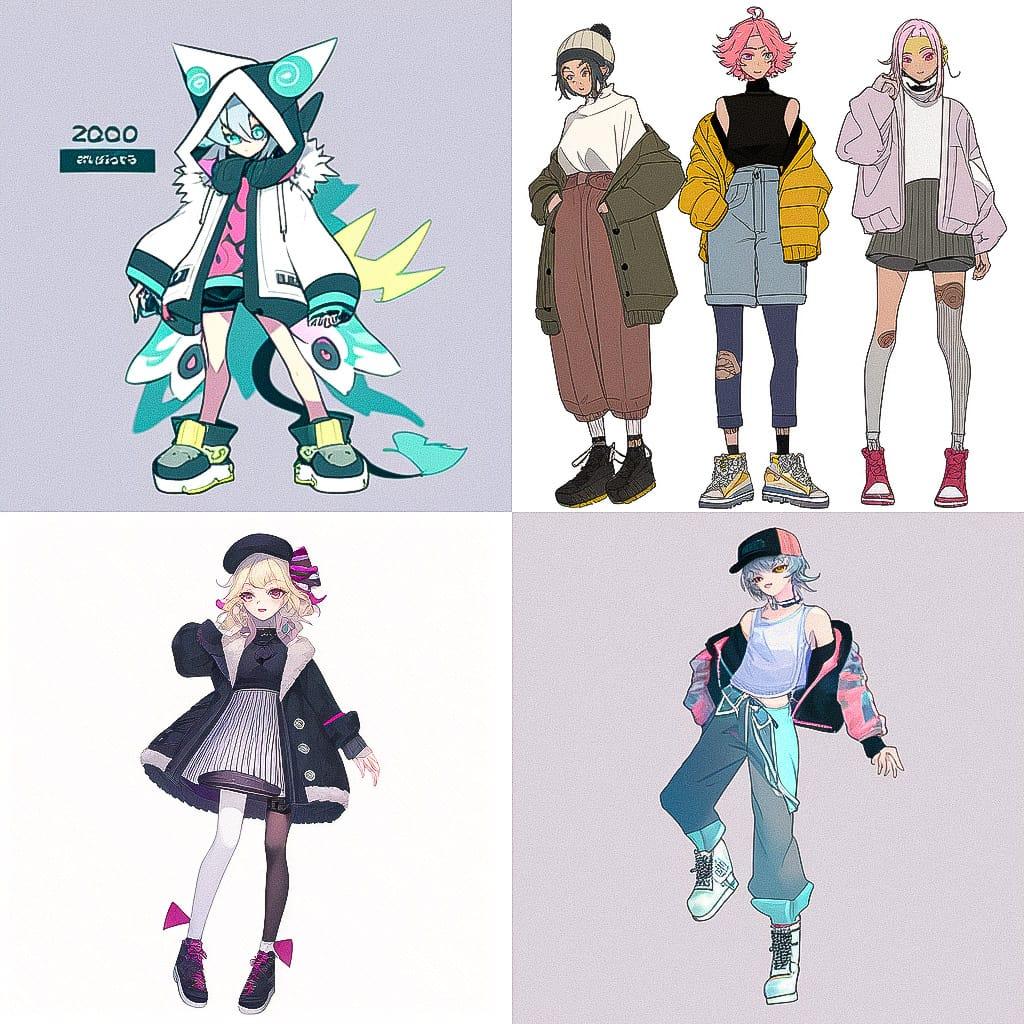 2010s fashion style, Midjourney Niji 4, render 1 of 4