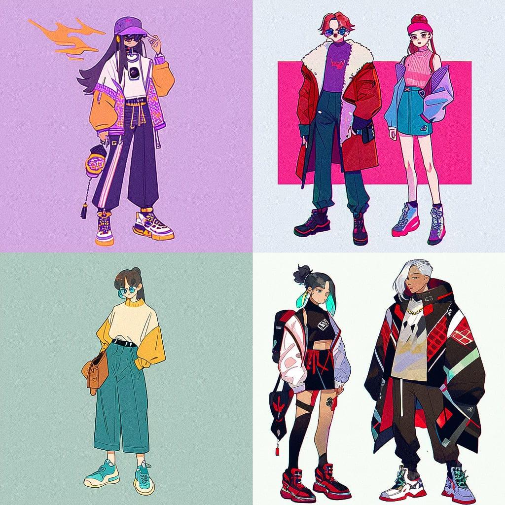 2020s fashion style, Midjourney Niji 4, render 1 of 4