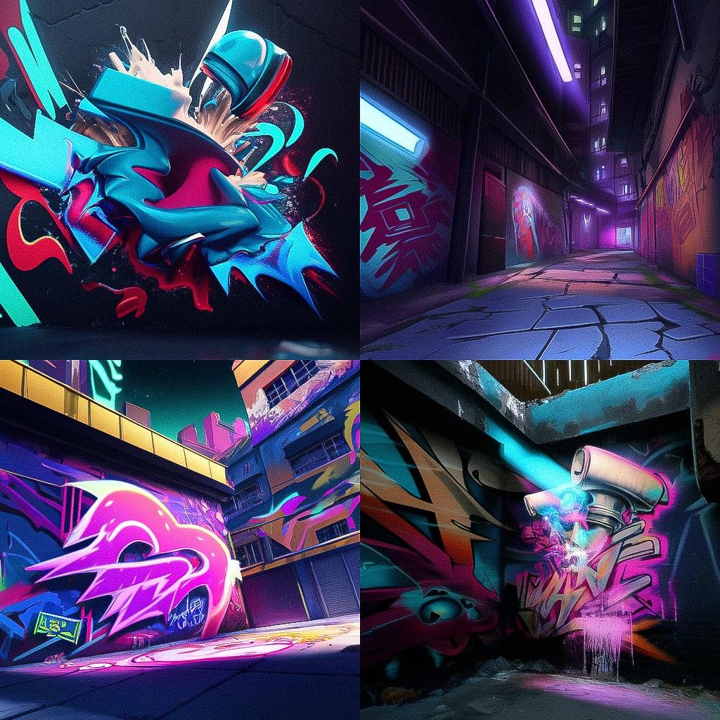 3D graffiti style, Midjourney Niji 4, render 1 of 4