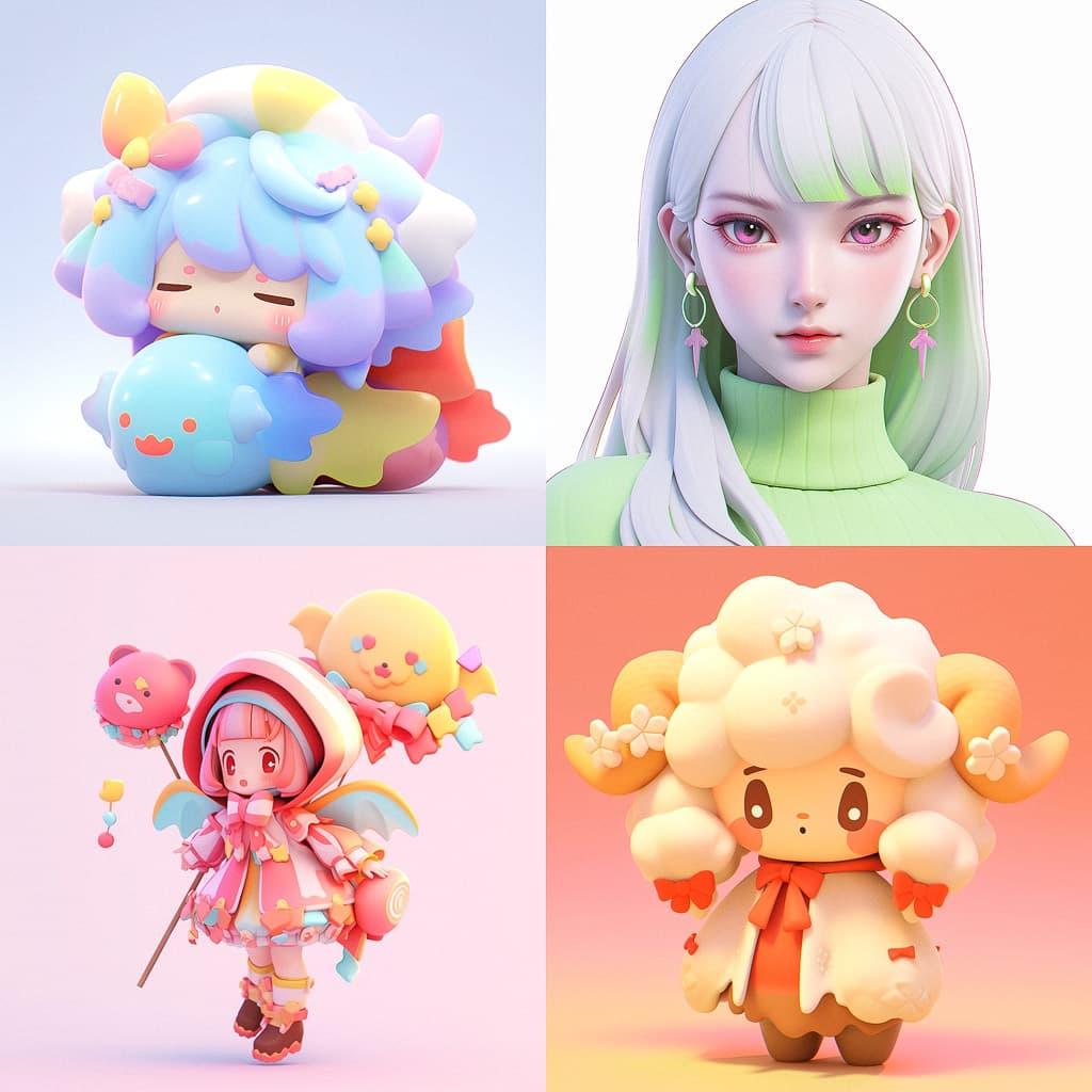 3D model style, Midjourney Niji 5, render 1 of 4