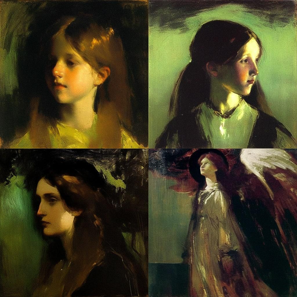Abbott Handerson Thayer style, Midjourney Niji 4, render 1 of 4