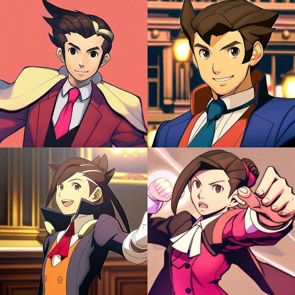 Ace Attorney style, Midjourney Niji 4, render 1 of 4