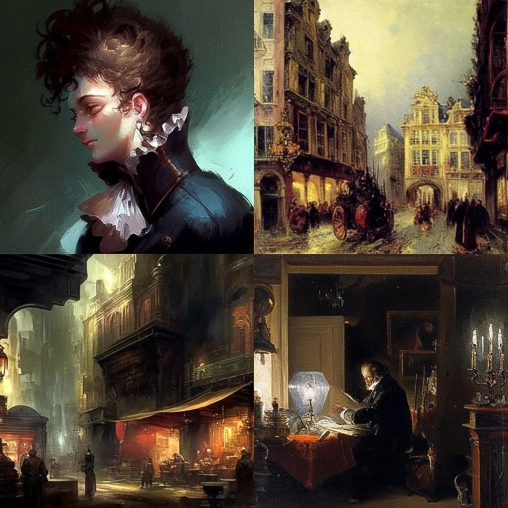 Adolph Menzel style, Midjourney Niji 4, render 1 of 4