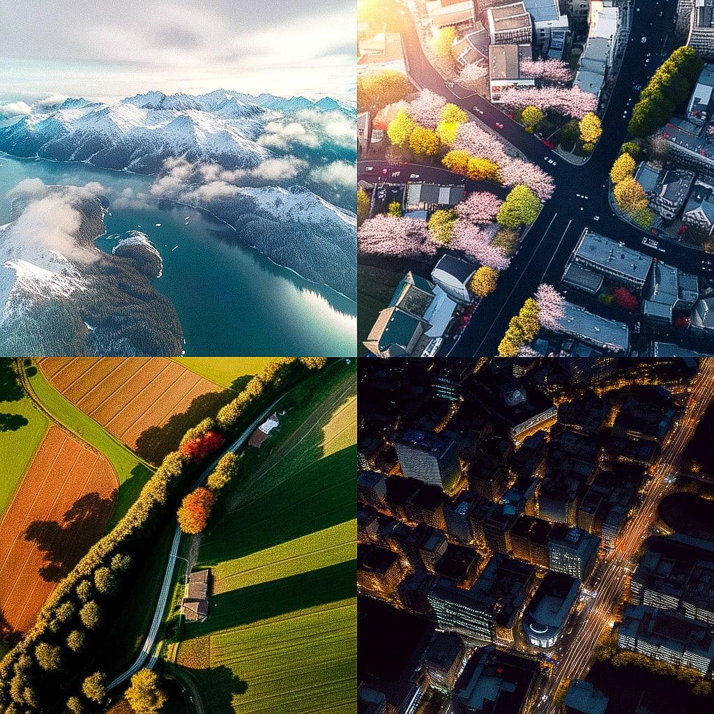 Aerial photography style, Midjourney Niji 4, render 1 of 4