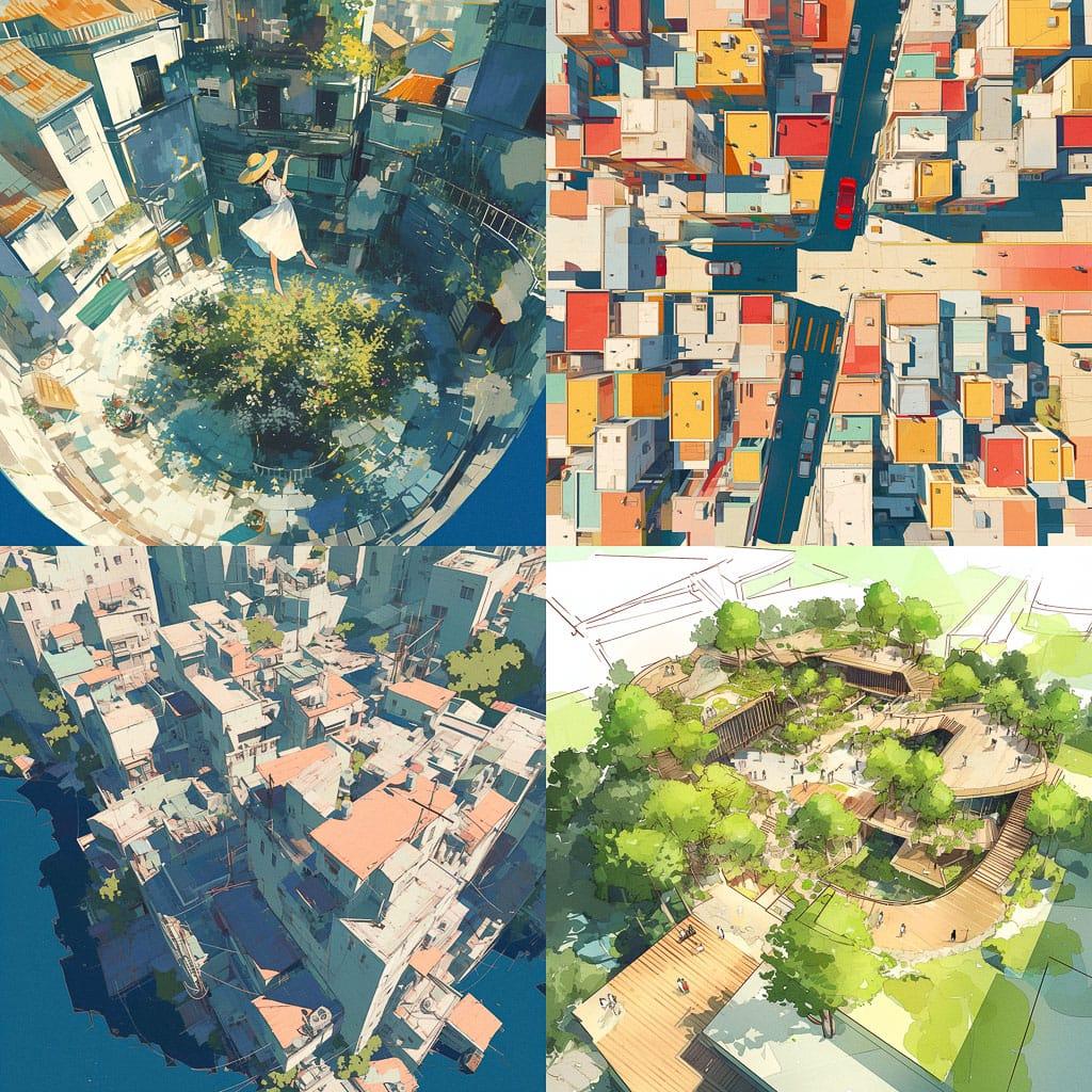 Aerial view style, Midjourney Niji 6, render 1 of 4