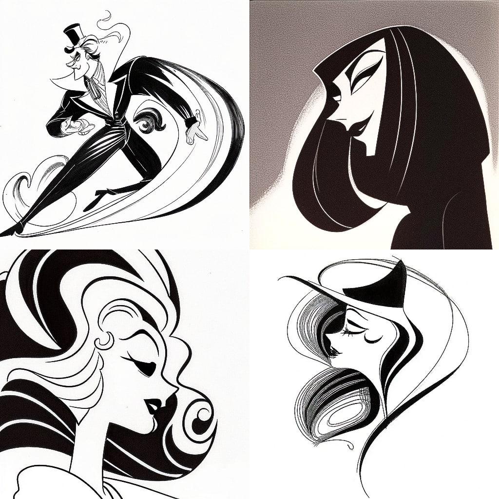 Al Hirschfeld style, Midjourney Niji 4, render 1 of 4