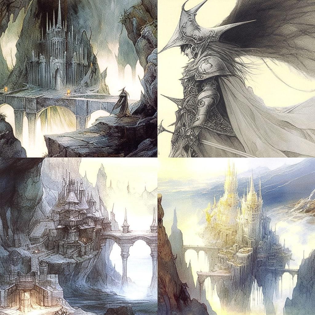Alan Lee style, Midjourney Niji 4, render 1 of 4