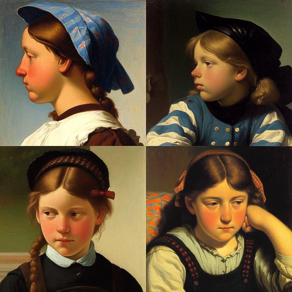 Albert Anker style, Midjourney Niji 5, render 1 of 4