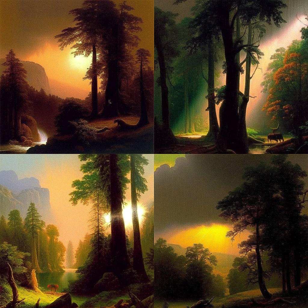 Albert Bierstadt style, Midjourney Niji 4, render 1 of 4