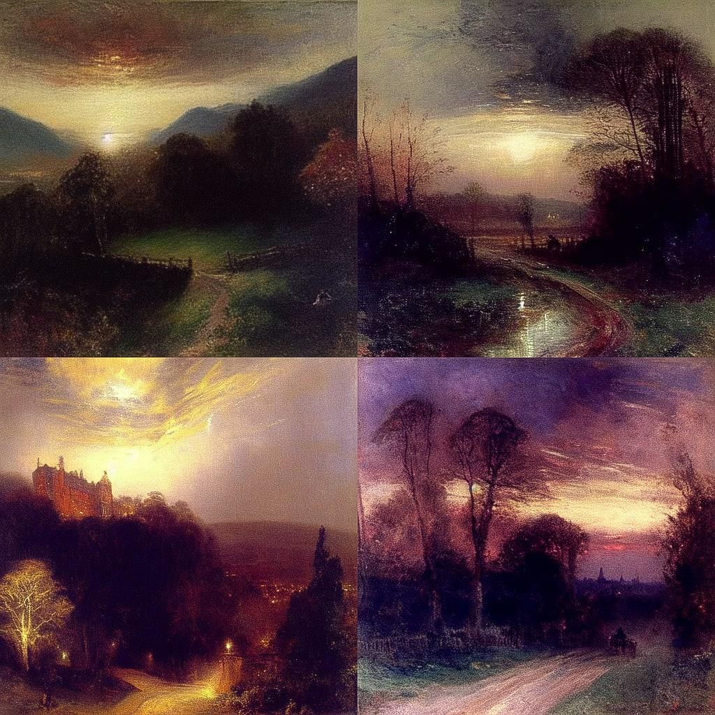 Albert Goodwin style, Midjourney Niji 4, render 1 of 4