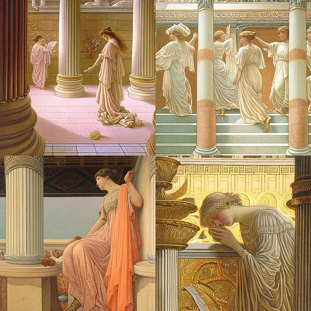 Albert Joseph Moore style, Midjourney Niji 4, render 1 of 4