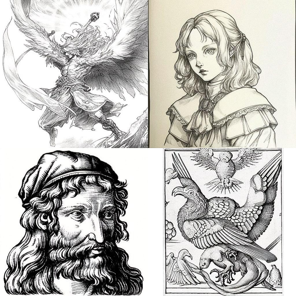 Albrecht Durer style, Midjourney Niji 4, render 1 of 4