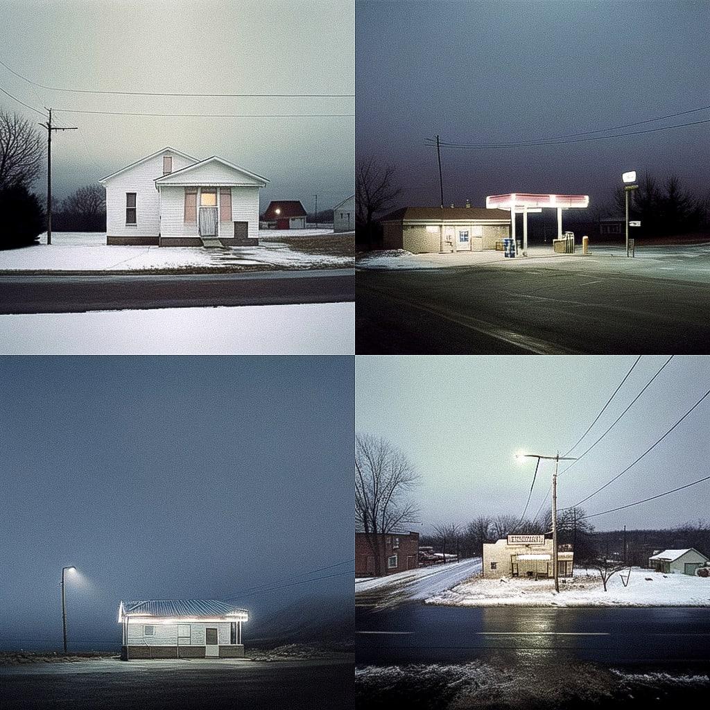 Alec Soth style, Midjourney Niji 4, render 1 of 4