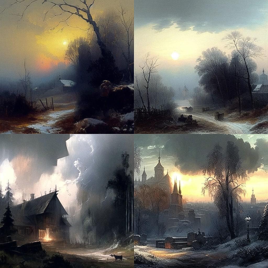 Aleksey Savrasov style, Midjourney Niji 4, render 1 of 4
