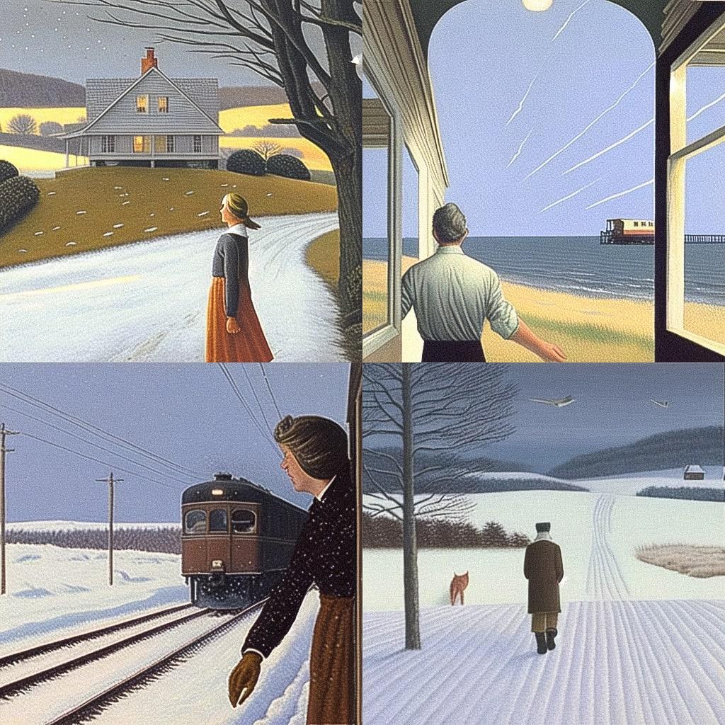 Alex Colville style, Midjourney Niji 4, render 1 of 4