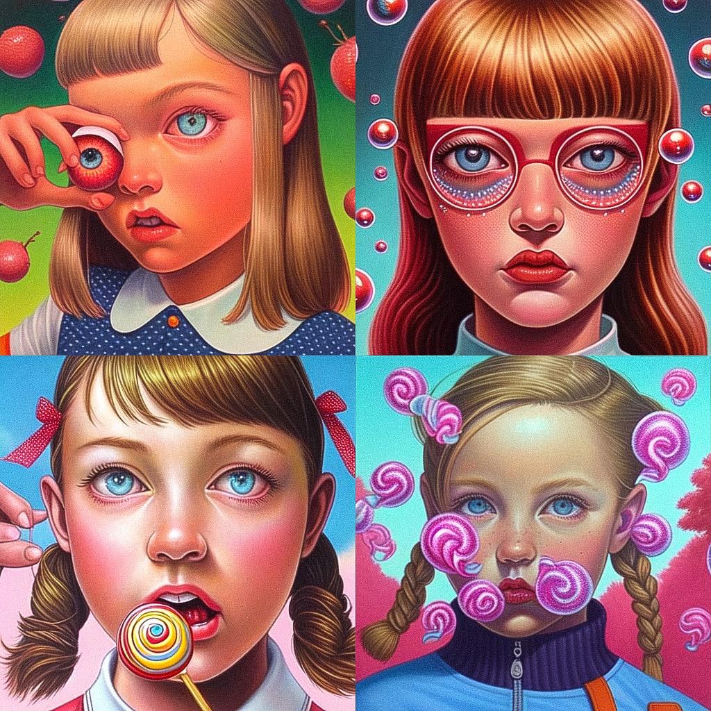 Alex Gross style, Midjourney Niji 4, render 1 of 4