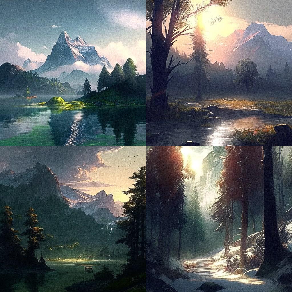 Alexandre Calame style, Midjourney Niji 5, render 1 of 4