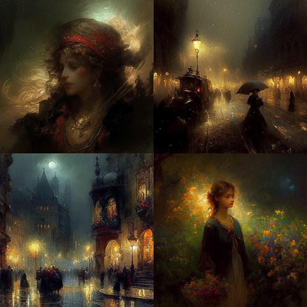 Alexei Harlamoff style, Midjourney Niji 4, render 1 of 4